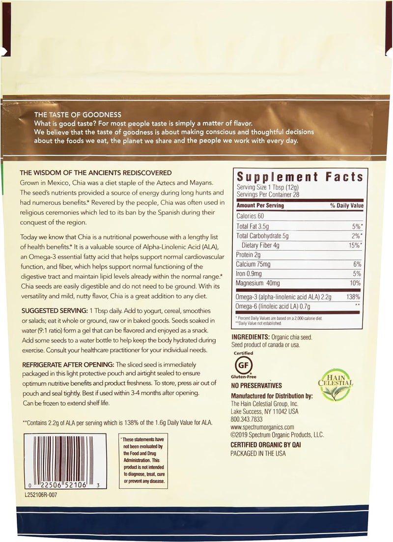 Spectrum Essentials Organic Whole Chia Seeds - 12 Ounce - Image 3